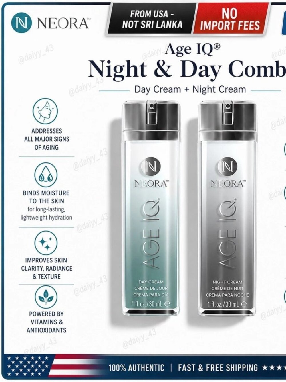 Neora Age IQ Day & Night Creams Full Size 1 oz Each – Factory Sealed – Exp. 2028 - Picture 3 of 6